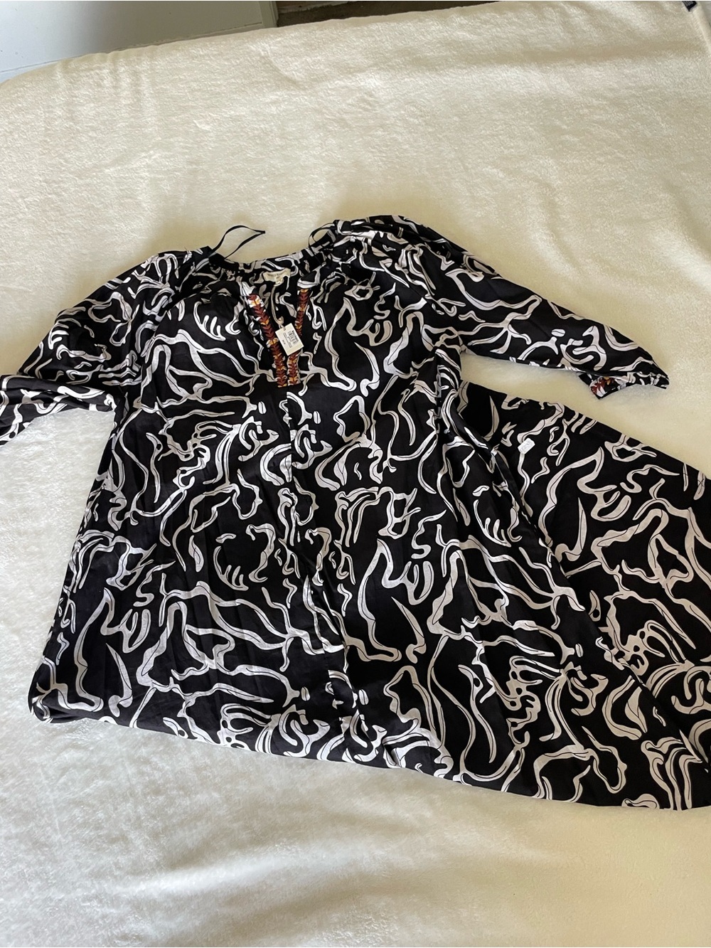 Cost Plus World Market Black and White Abstract Print Midi Dress